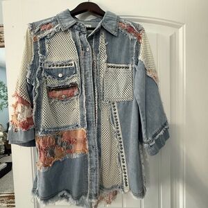 NWOT POL Light Blue Denim Jacket with Mesh Accents